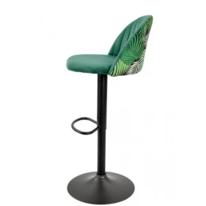 mobiliario-contract-taburete flower regulable metal negro tapizado velvet verde con trasera floral a juego 3